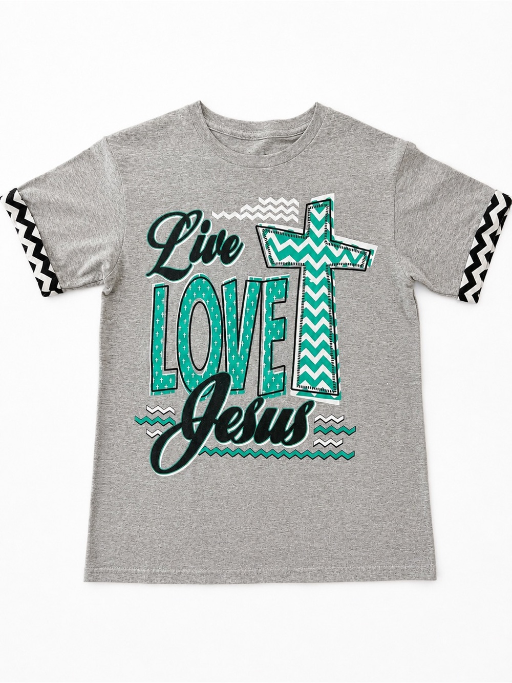 Live Love Jesus Short Sleeve Tee - Grey & Teal